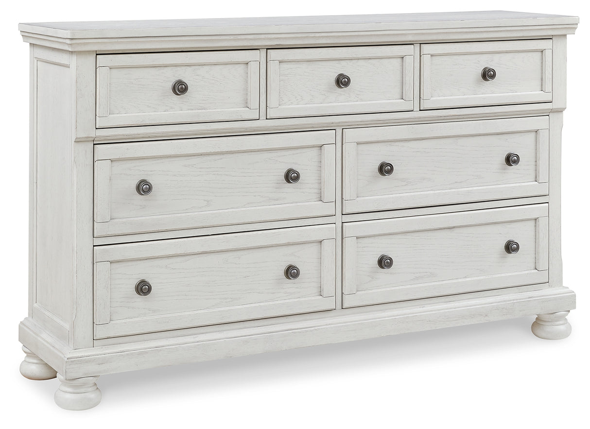 Robbinsdale Queen Panel Bed with Dresser in Antique White - PKG010747