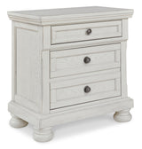 Robbinsdale Queen Panel Bed with Mirrored Dresser, Chest and 2 Nightstands in Antique White - PKG010752