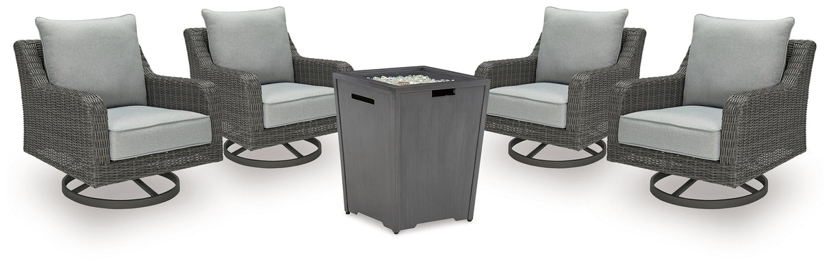 Rodeway South Outdoor Fire Pit Table and 4 Chairs in Gray - PKG015418