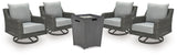 Rodeway South Outdoor Fire Pit Table and 4 Chairs in Gray - PKG015418