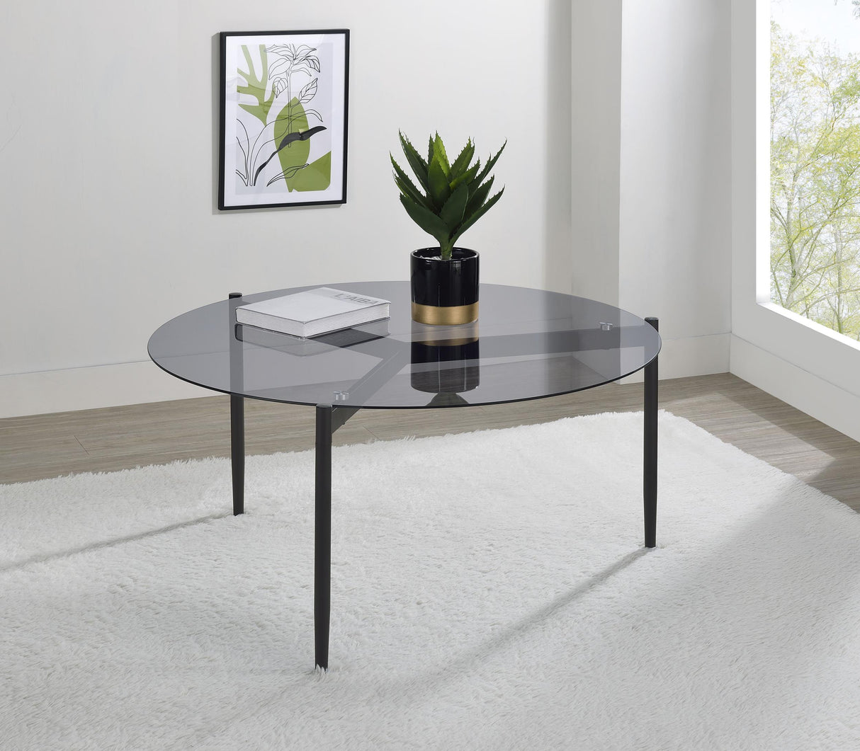 Rosalie Round Smoked Glass Top Coffee Table Sandy Black from Coaster - Luna Furniture