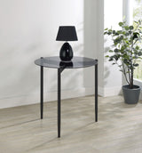 Rosalie Round Smoked Glass Top End Table Sandy Black from Coaster - Luna Furniture