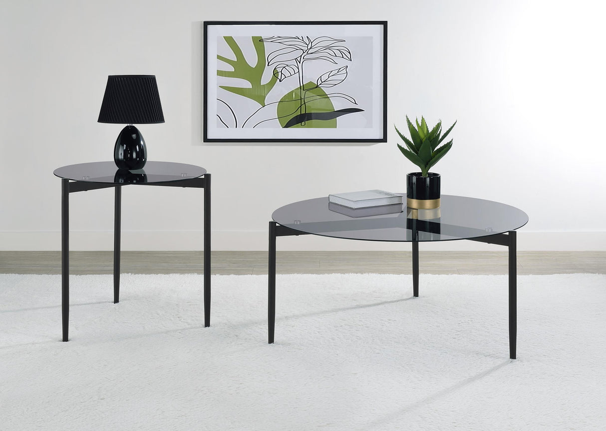 Rosalie Round Smoked Glass Top End Table Sandy Black from Coaster - Luna Furniture