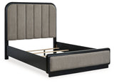 Rowanbeck Queen Upholstered Panel Bed with Dresser in Gray/Black - PKG018796