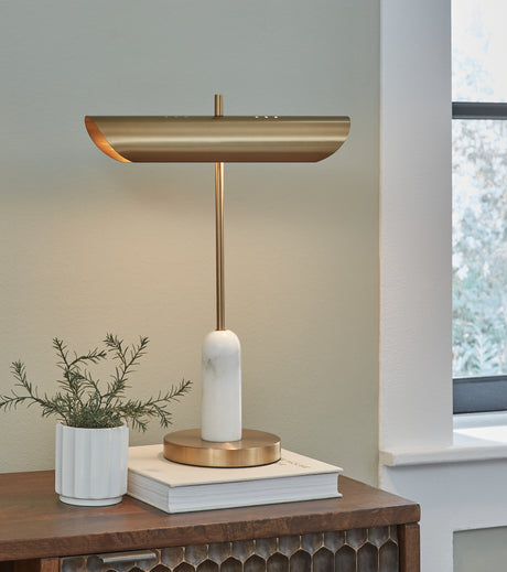 Rowleigh Gold Finish/White Desk Lamp from Ashley - Luna Furniture