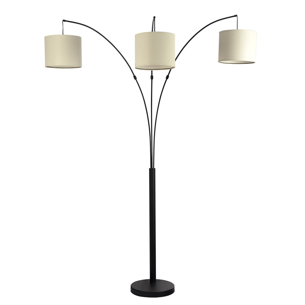 Royal 3-Arm Metal Arc Floor Lamp, Oil Rubbed Bonze with Linen Shade, 4 way Rotary Switch - FLL03701501