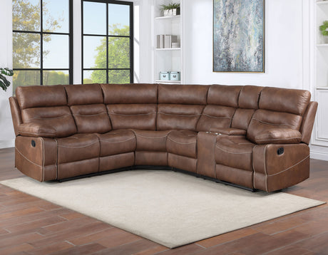 Rudger 3-Piece Manual Reclining Sectional, Chestnut - SET | RUD800NLAF | RUD800NRAF | RUD800NW