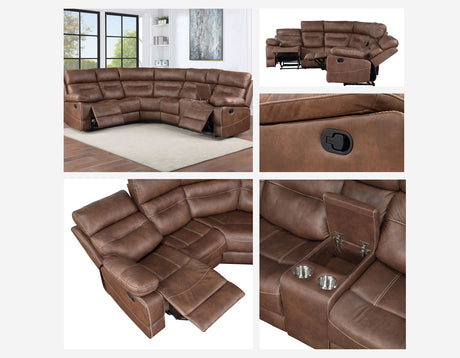 Rudger 3-Piece Manual Reclining Sectional, Chestnut - SET | RUD800NLAF | RUD800NRAF | RUD800NW