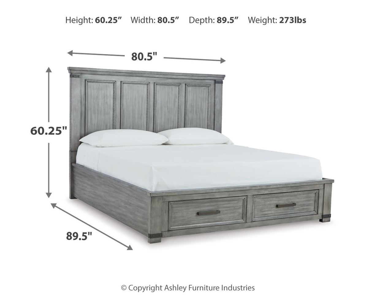 Russelyn California King Storage Bed with Mirrored Dresser, Chest and 2 Nightstands in Gray from Ashley - Luna Furniture