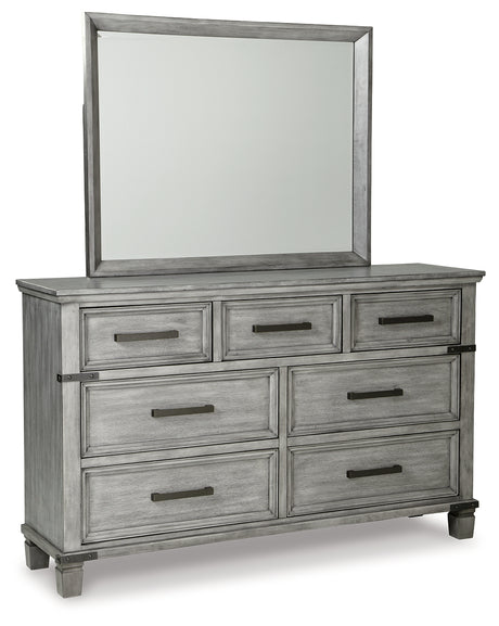 Russelyn California King Storage Bed with Mirrored Dresser in Gray from Ashley - Luna Furniture