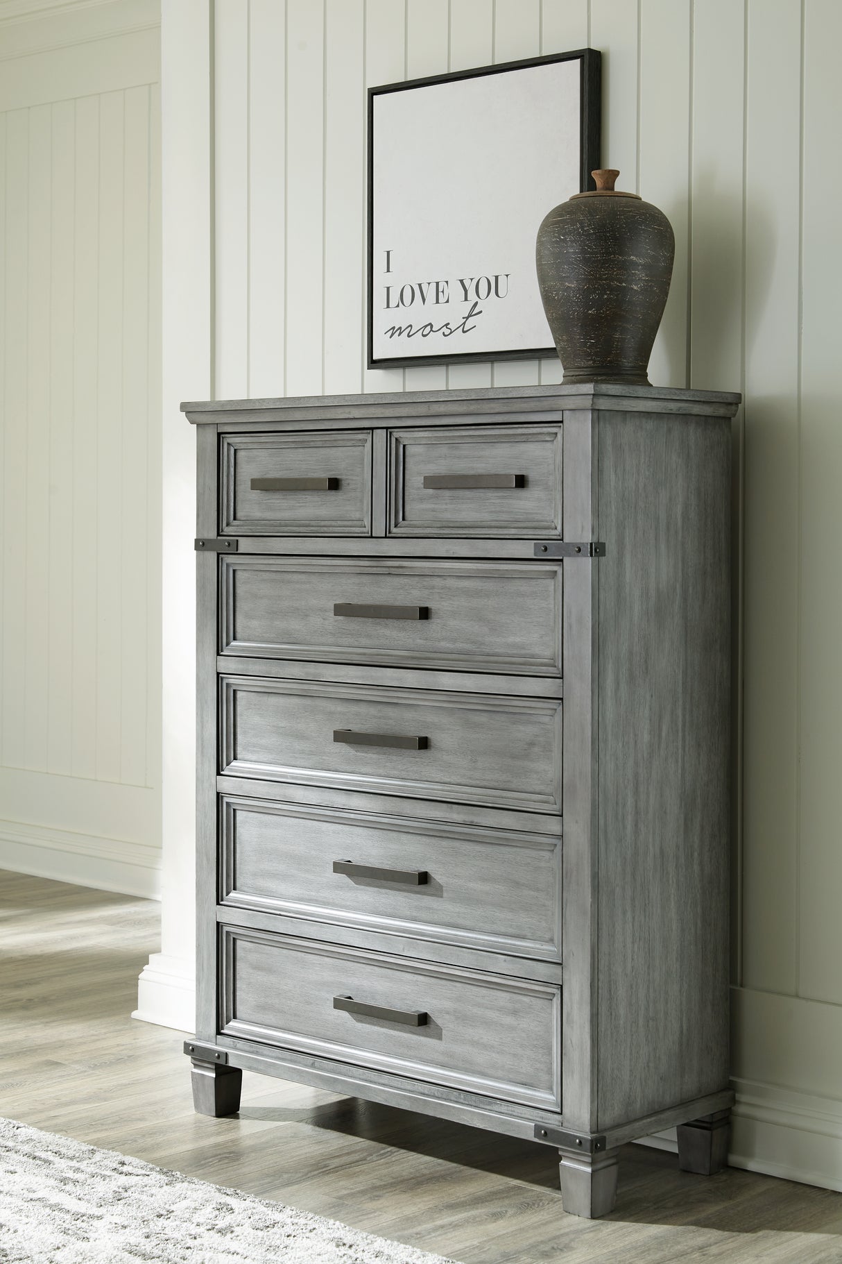 Russelyn King Storage Bed with Mirrored Dresser and Chest in Gray from Ashley - Luna Furniture