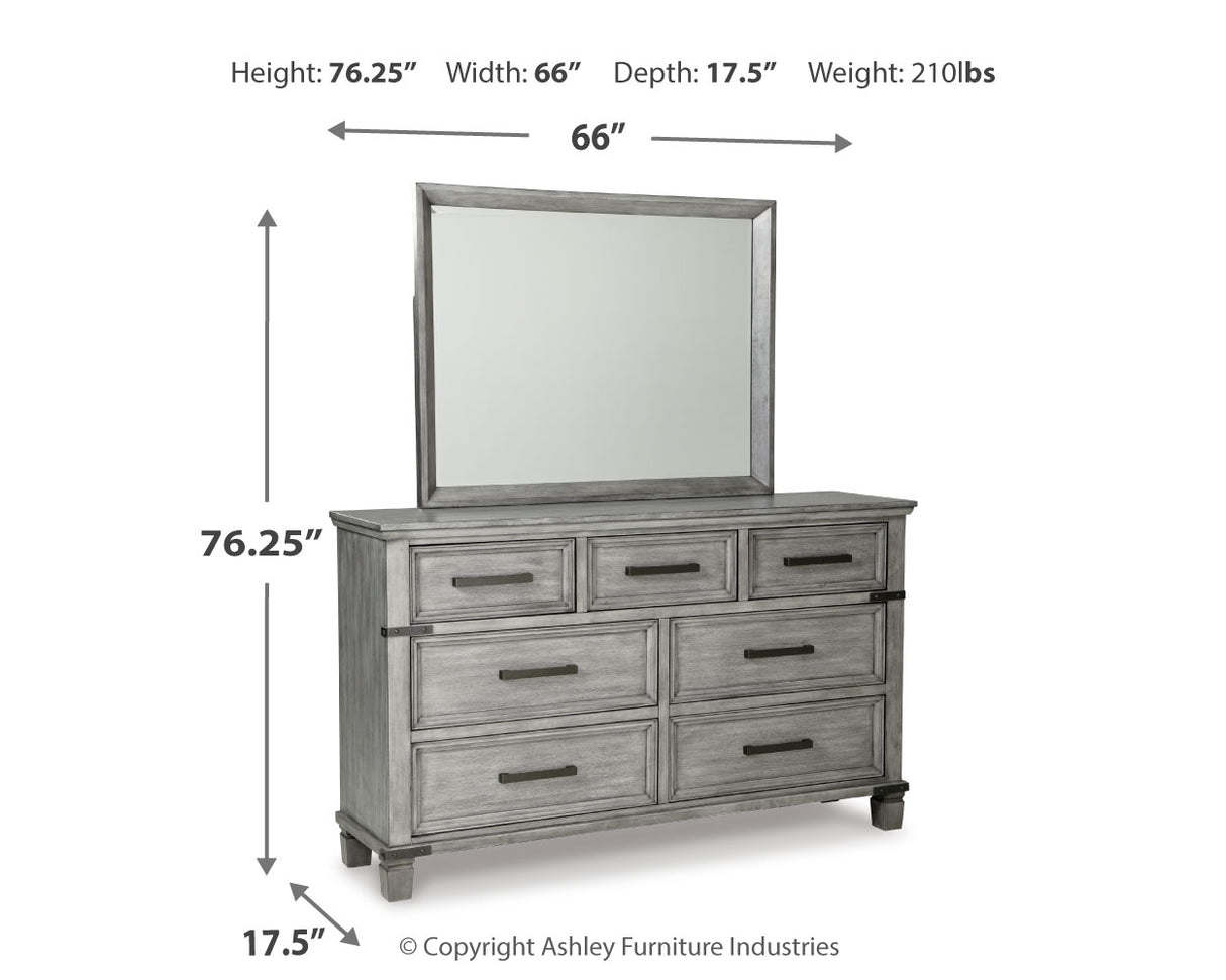 Russelyn King Storage Bed with Mirrored Dresser, Chest and 2 Nightstands in Gray from Ashley - Luna Furniture