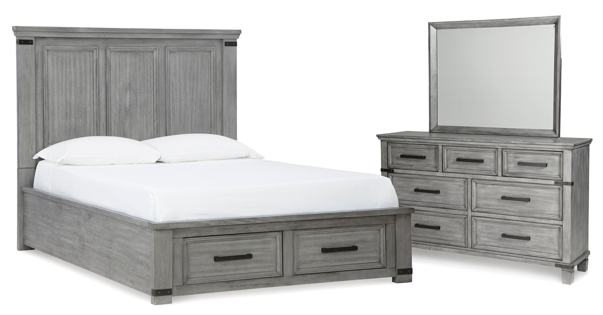 Russelyn Queen Storage Bed with Mirrored Dresser in Gray from Ashley - Luna Furniture