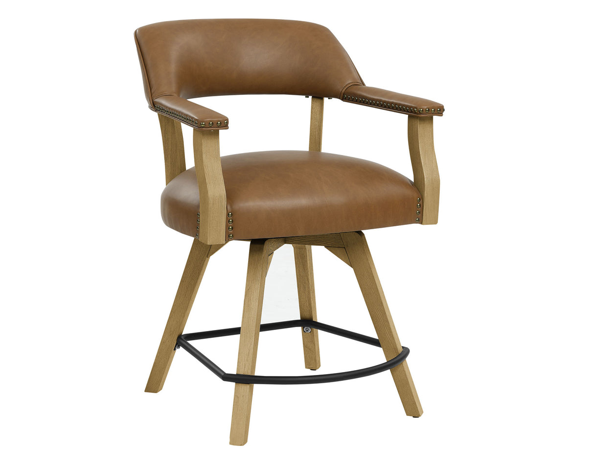 Rylie 24″ Counter Captains Chair, Natural Finish with Camel Vegan Leather from Steve Silver - Luna Furniture