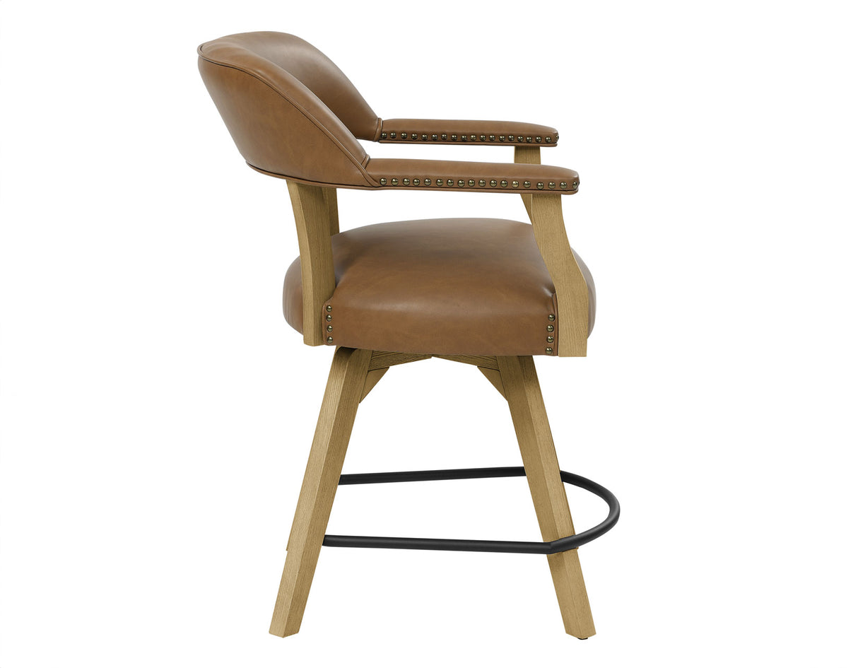 Rylie 24″ Counter Captains Chair, Natural Finish with Camel Vegan Leather from Steve Silver - Luna Furniture