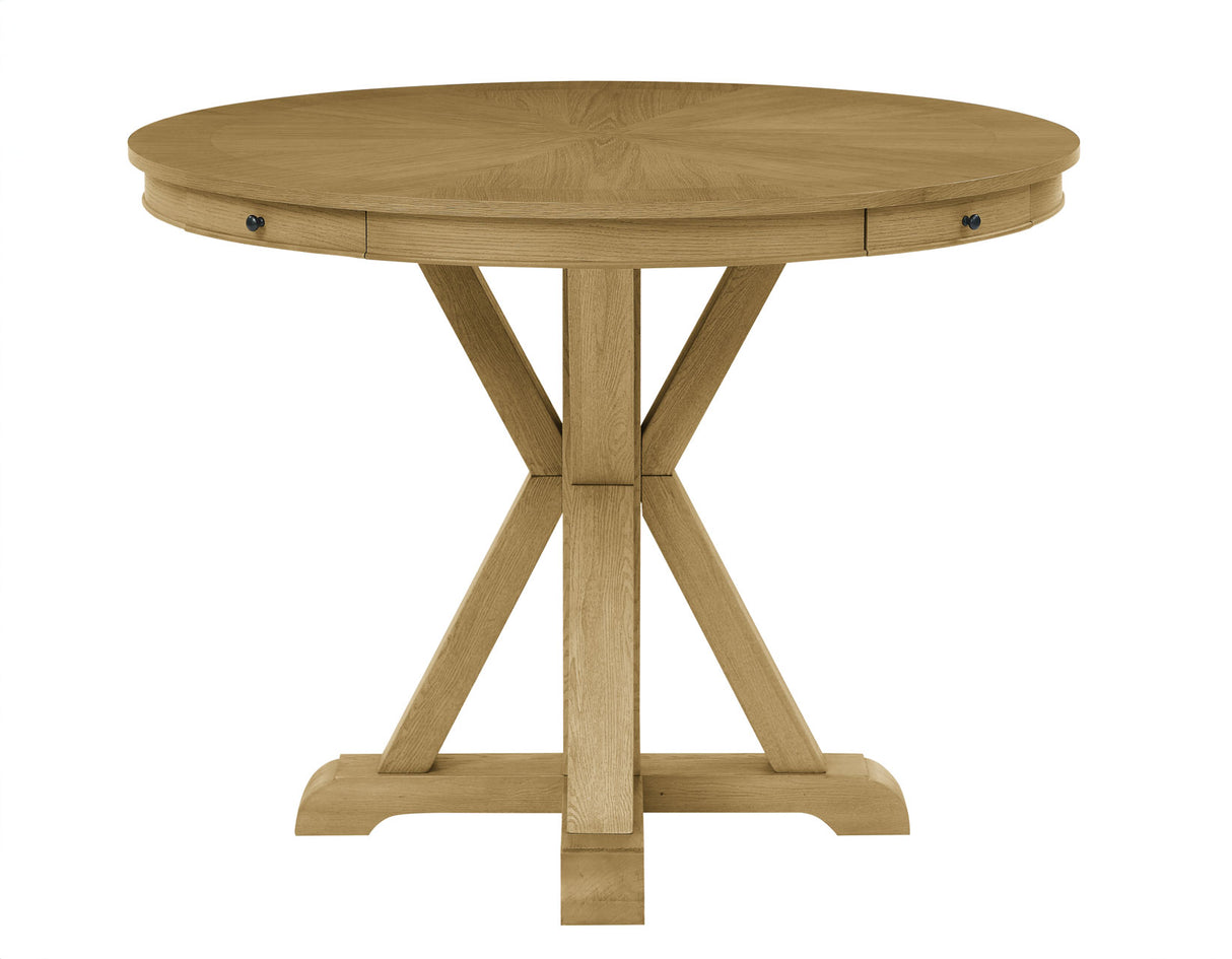 Rylie 48-inch Round Counter Dining Table with 4 Drawers and Folding Game Top, Natural Finish from Steve Silver - Luna Furniture