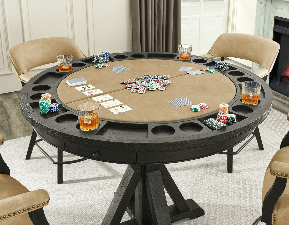 Rylie 48-inch Round Counter Dining Table with 4 Drawers and Game Top, Black Finish from Steve Silver - Luna Furniture