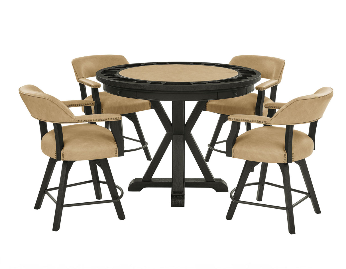 Rylie 48-inch Round Counter Dining Table with 4 Drawers and Game Top, Black Finish from Steve Silver - Luna Furniture