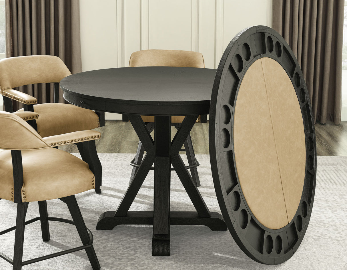 Rylie 48-inch Round Counter Dining Table with 4 Drawers and Game Top, Black Finish from Steve Silver - Luna Furniture