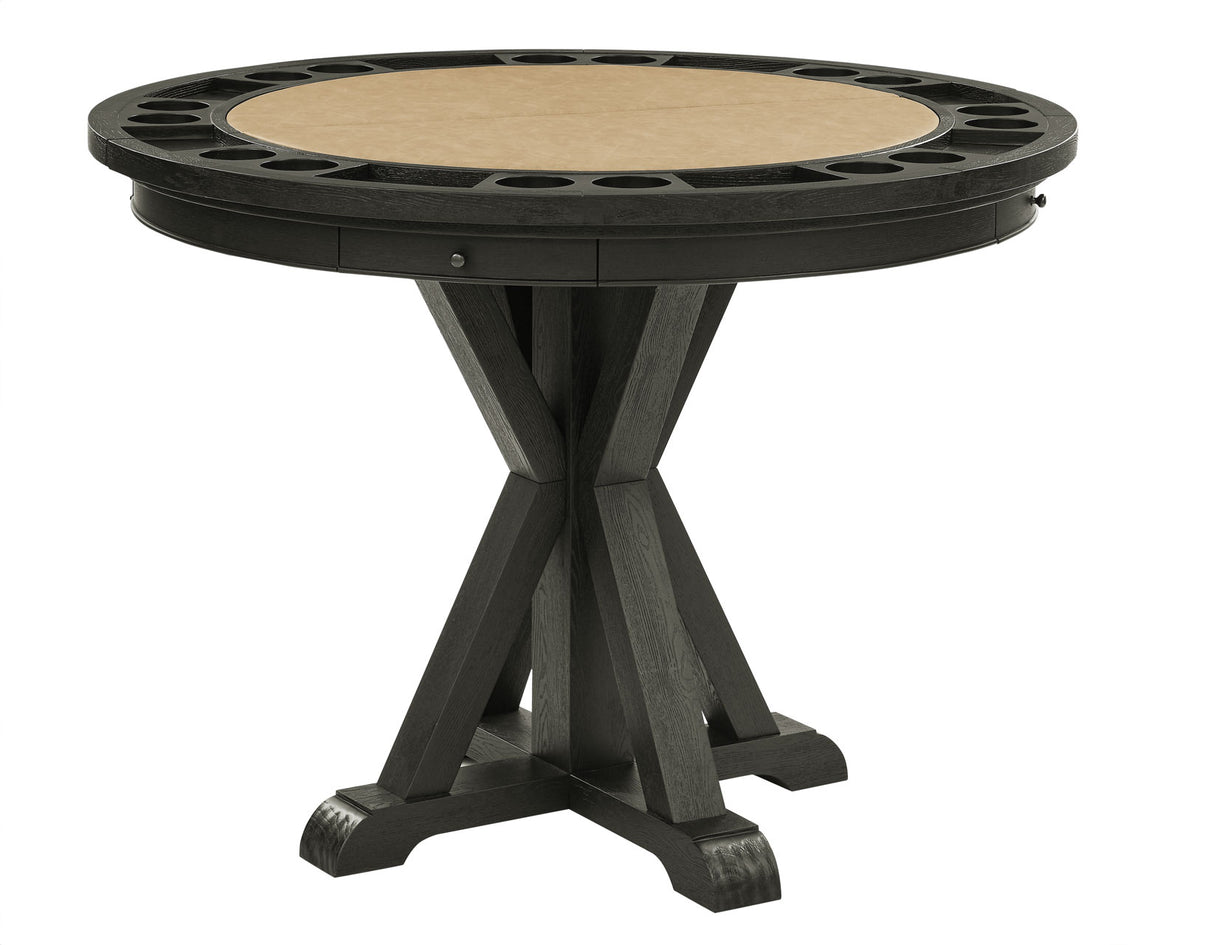 Rylie 48-inch Round Counter Dining Table with 4 Drawers and Game Top, Black Finish from Steve Silver - Luna Furniture