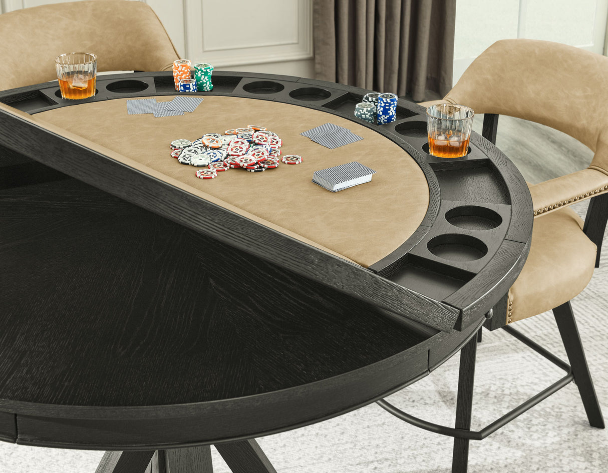 Rylie 48-inch Round Counter Dining Table with 4 Drawers and Game Top, Black Finish from Steve Silver - Luna Furniture