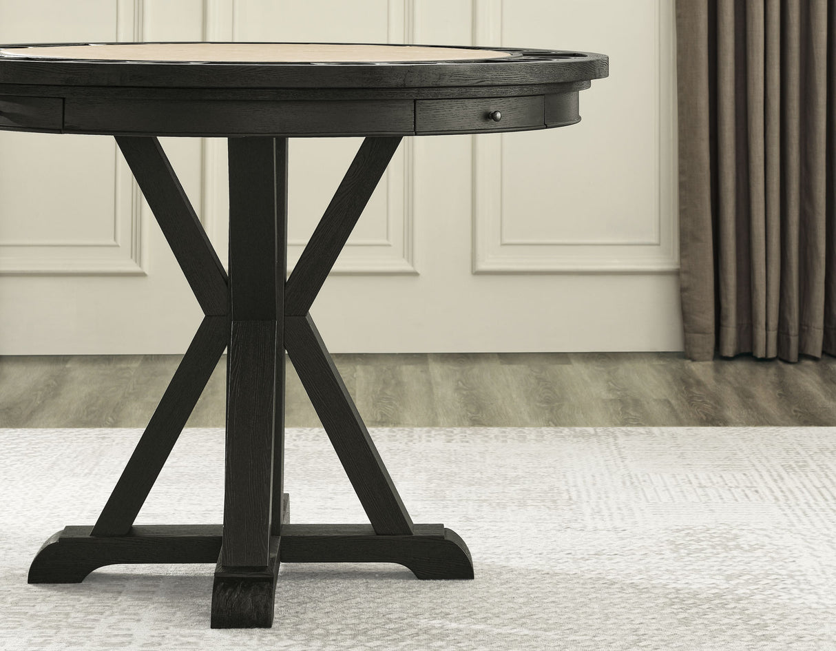 Rylie 48-inch Round Counter Dining Table with 4 Drawers and Game Top, Black Finish from Steve Silver - Luna Furniture