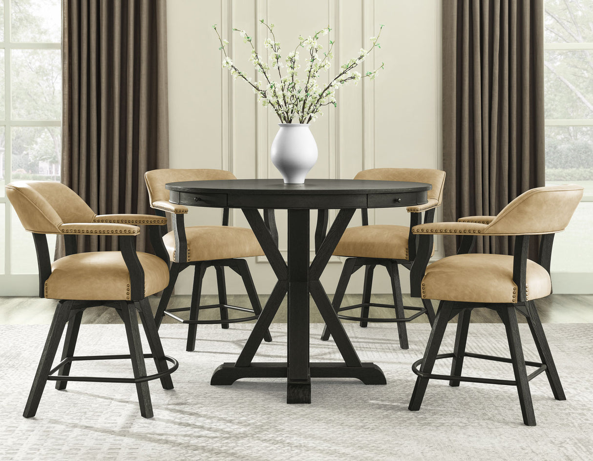 Rylie 48-inch Round Counter Dining Table with 4 Drawers, Black Finish from Steve Silver - Luna Furniture