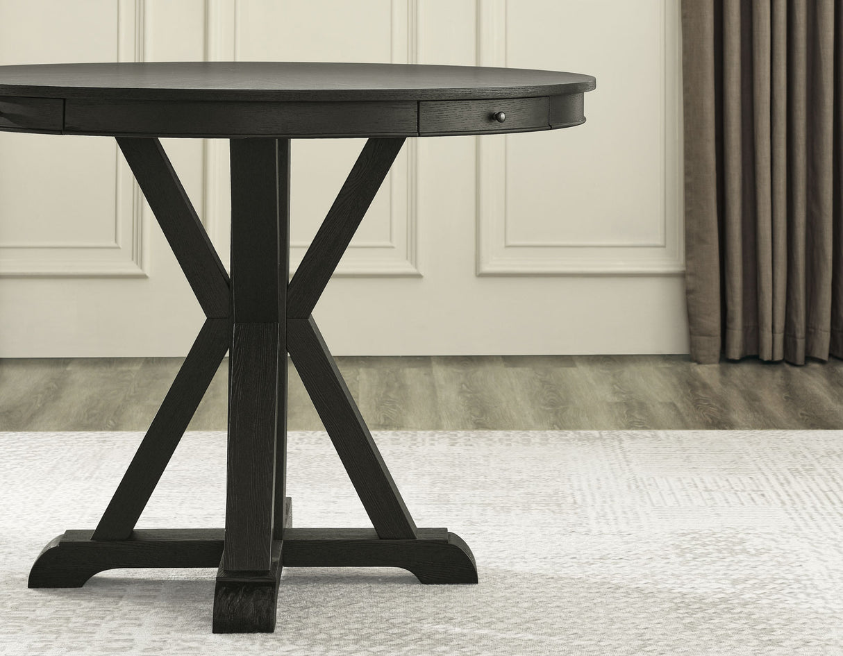 Rylie 48-inch Round Counter Dining Table with 4 Drawers, Black Finish from Steve Silver - Luna Furniture