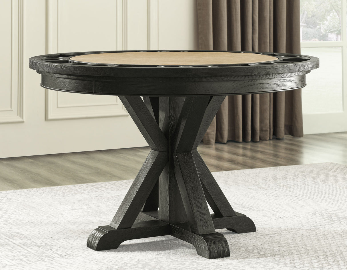 Rylie 48-inch Round Dining Table with Folding Game Top, Black Finish from Steve Silver - Luna Furniture