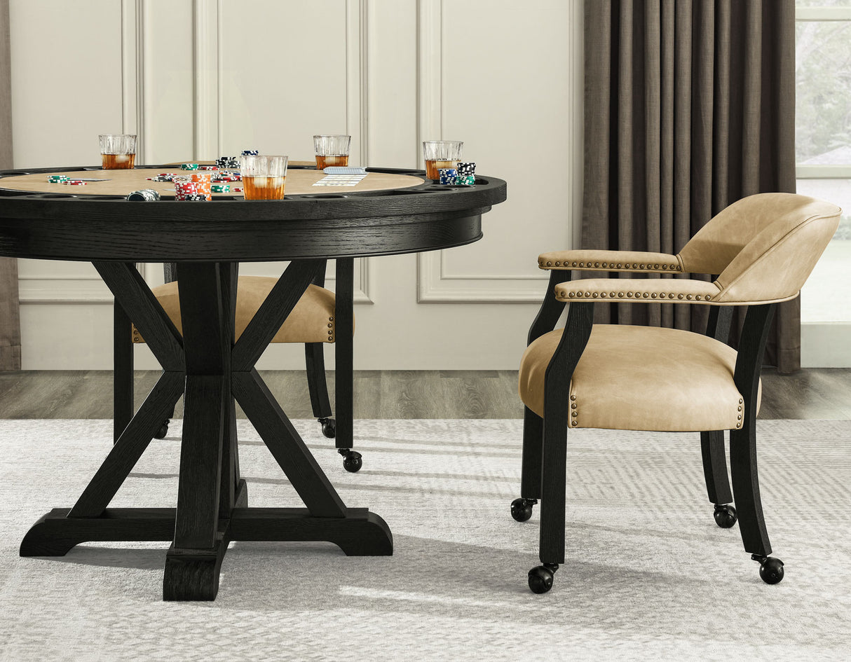 Rylie 48-inch Round Dining Table with Folding Game Top, Black Finish from Steve Silver - Luna Furniture