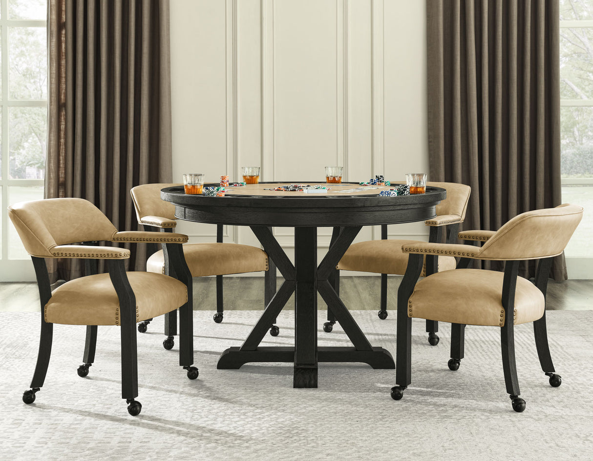 Rylie 48-inch Round Dining Table with Folding Game Top, Black Finish from Steve Silver - Luna Furniture