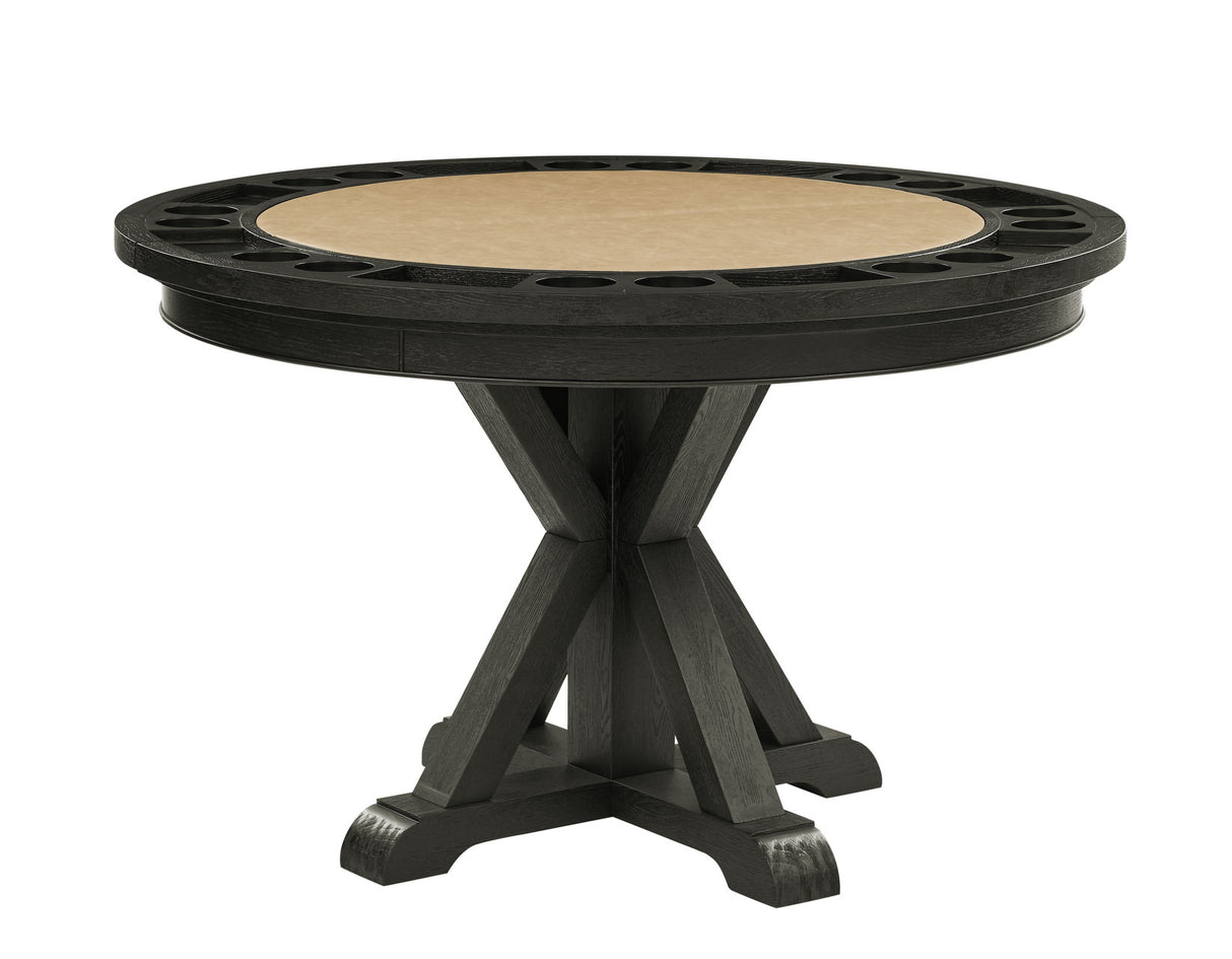 Rylie 48-inch Round Dining Table with Folding Game Top, Black Finish from Steve Silver - Luna Furniture