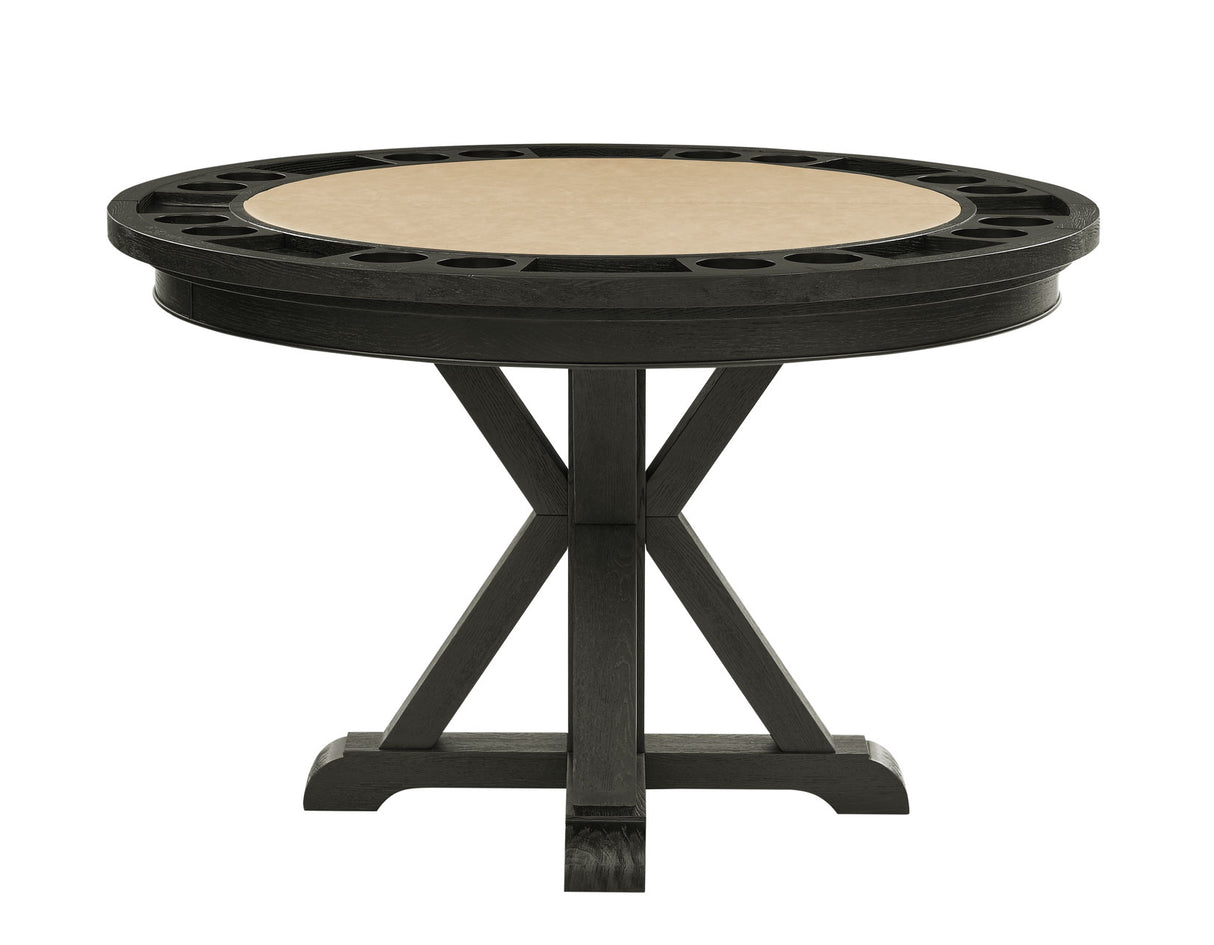 Rylie 48-inch Round Dining Table with Folding Game Top, Black Finish from Steve Silver - Luna Furniture