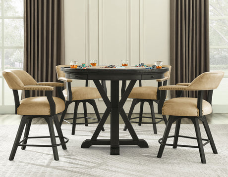 Rylie 6-PIece Counter Game Dining Set, Black Finish - SET | RL500KGT | RL600KTT | RL600KPB | RL600KACCT(4)