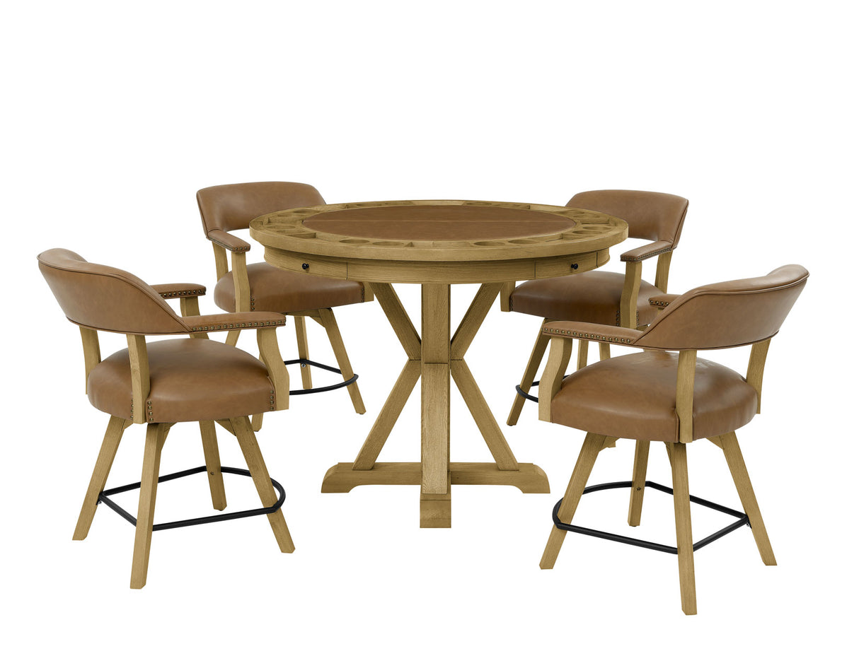 Rylie 6-Piece Counter Game Dining Set, Natural Finish from Steve Silver - Luna Furniture