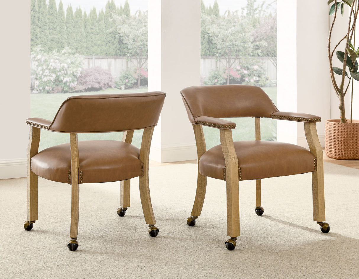 Rylie Captains Chair, Natural Finish with Camel Vegan Leather from Steve Silver - Luna Furniture