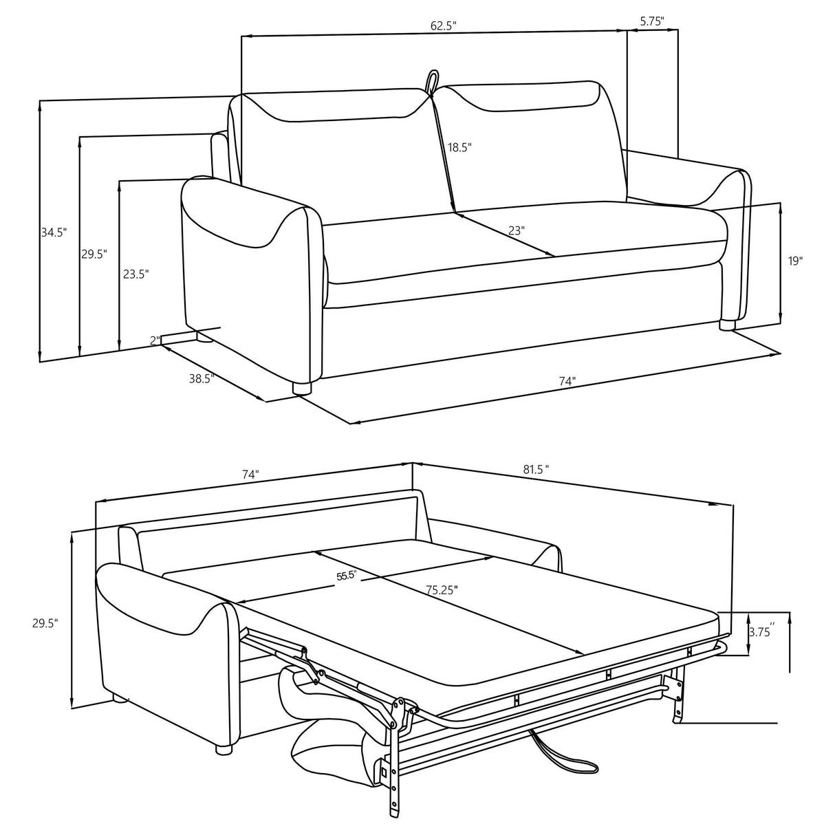 Rylie Upholstered Sofa Sleeper with Queen Mattress Grey from Coaster - Luna Furniture