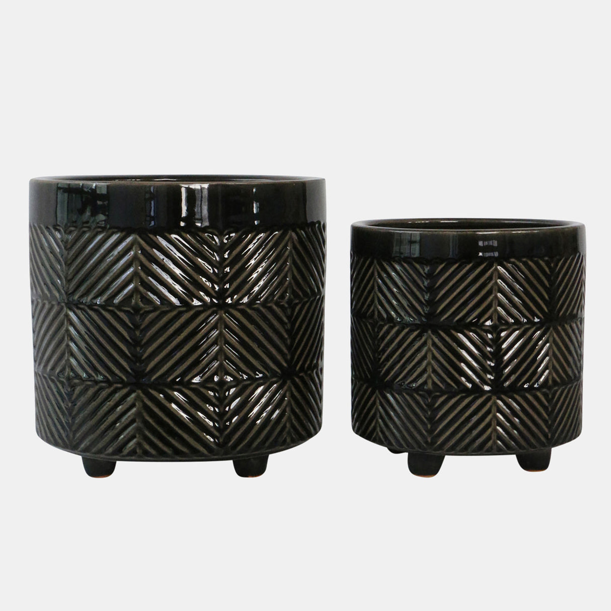 S/2 6/8" Textured Planters, Shiny Black from Sagebrook Home - Luna Furniture