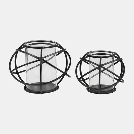 S/2 6" Orb Candle Holder , Black from Sagebrook Home - Luna Furniture