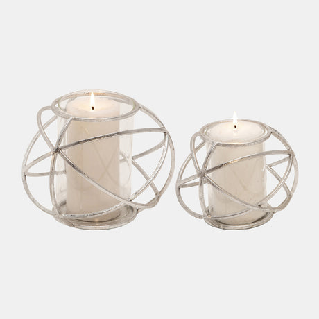 S/2 6" Orb Candle Holder , Silver from Sagebrook Home - Luna Furniture