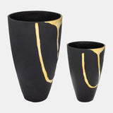 S/2 9/14", Metal Cracked Design Vases, Brass/cha from Sagebrook Home - Luna Furniture