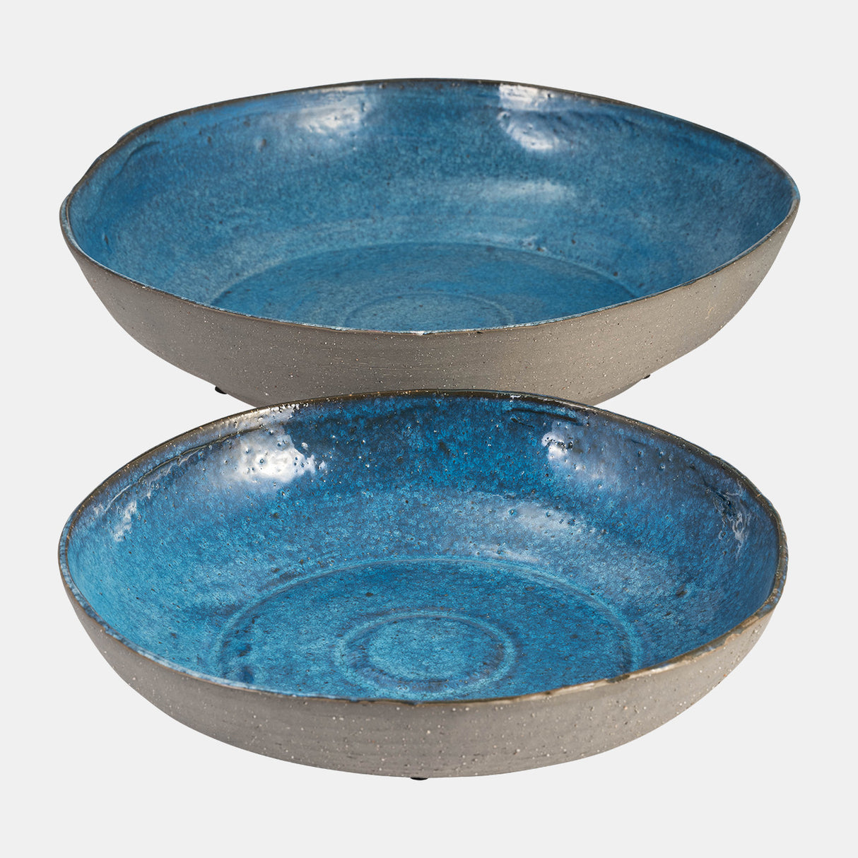 S/2 Ceramic 12/15" Bowls, Blue - 14352