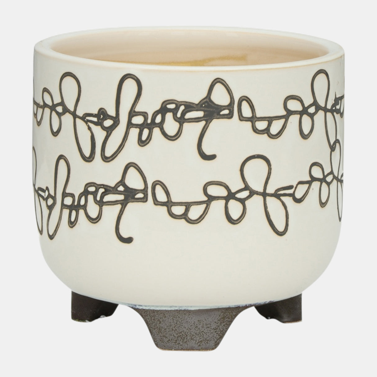 S/2 Ceramic 6/8" Scribble Footed Planter, Beige from Sagebrook Home - Luna Furniture