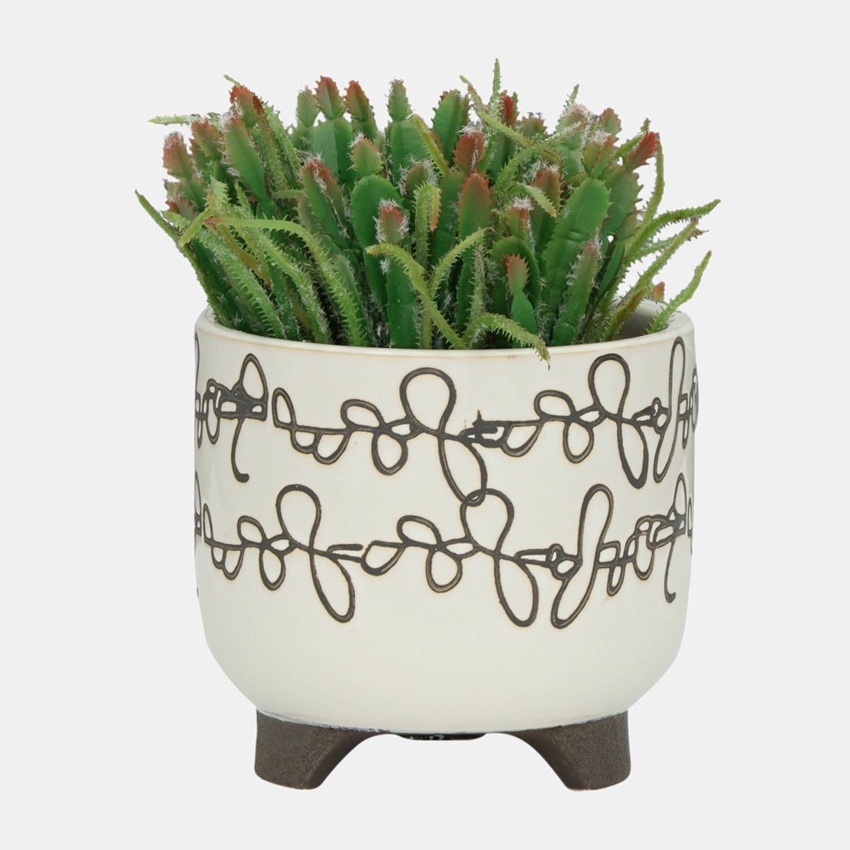 S/2 Ceramic 6/8" Scribble Footed Planter, Beige from Sagebrook Home - Luna Furniture