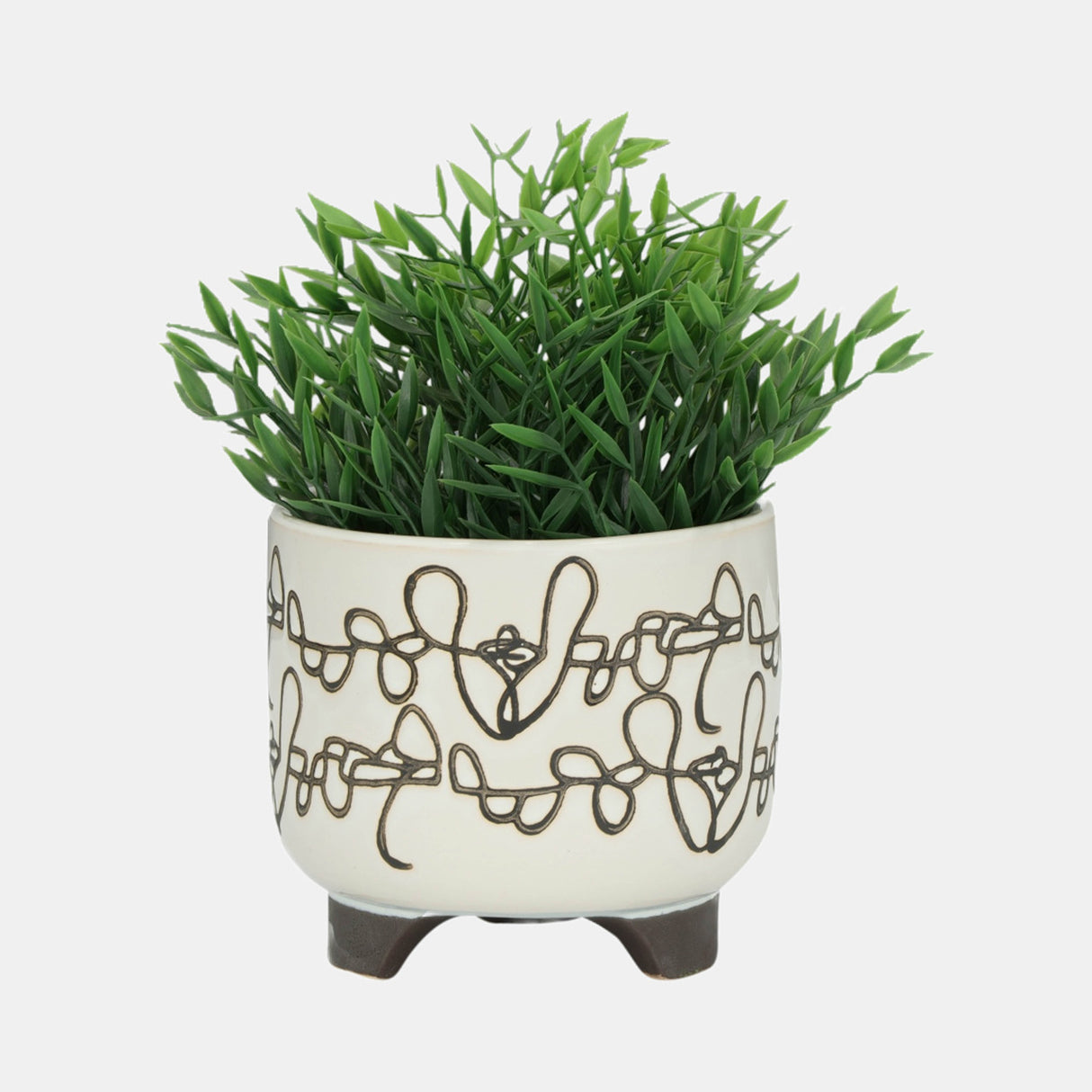 S/2 Ceramic 6/8" Scribble Footed Planter, Beige from Sagebrook Home - Luna Furniture