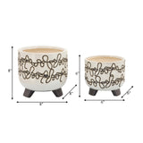 S/2 Ceramic 6/8" Scribble Footed Planter, Beige from Sagebrook Home - Luna Furniture