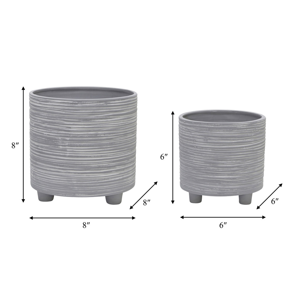 S/2 Footed Planter W/ Lines 6/8", Gray from Sagebrook Home - Luna Furniture