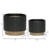 S/2 Maze Metallic Planters 6/8", Black from Sagebrook Home - Luna Furniture