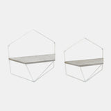 S/2 Metal / Wood Hexagon Wall Shelves, Wht/gray from Sagebrook Home - Luna Furniture