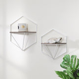 S/2 Metal / Wood Hexagon Wall Shelves, Wht/gray from Sagebrook Home - Luna Furniture